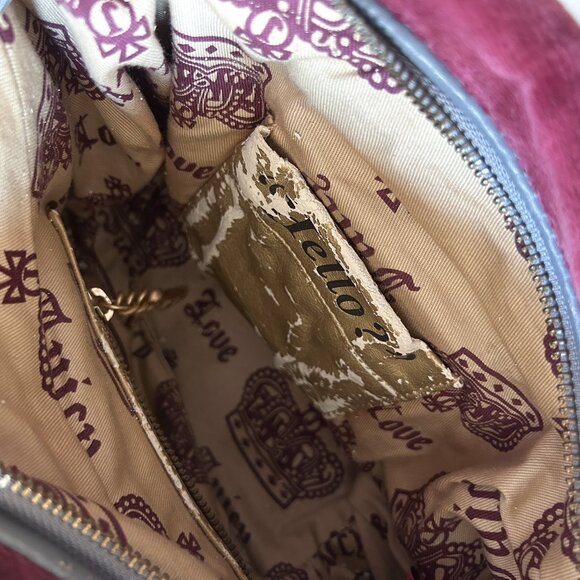Vintage Y2K Juicy Couture Burgundy Velour Juicy Is For Life Embroidered Bag - Picture 8 of 11